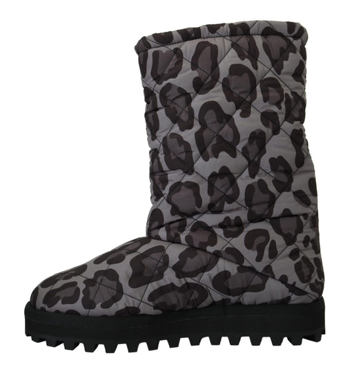 Dolce & Gabbana Elegant Gray Leopard Mid Calf Men's Boots