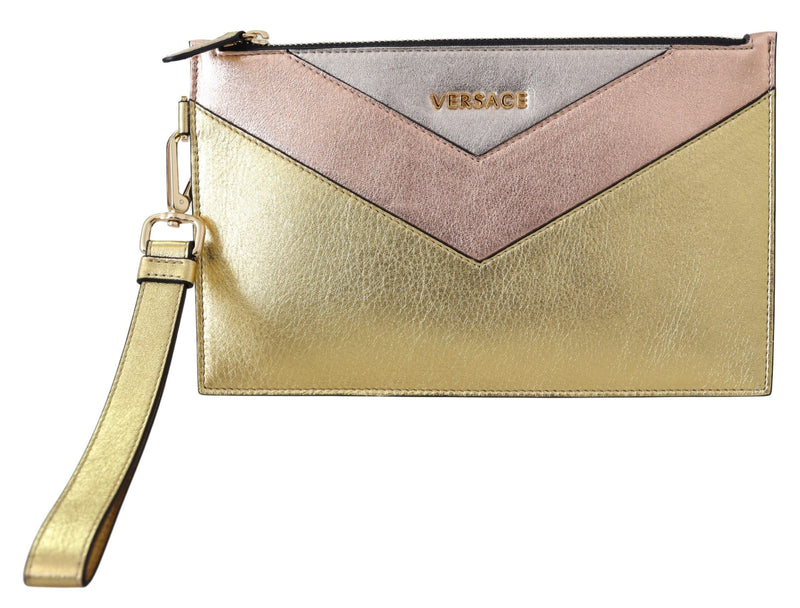 Versace Bronze Leather Zip Small Pouch Women's Bag