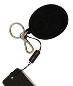 Dolce & Gabbana Black Rubber DG Logo Silver Brass Metal Men's Keychain