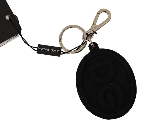 Dolce & Gabbana Chic Black Rubber &amp; Brass Logo Men's Keychain