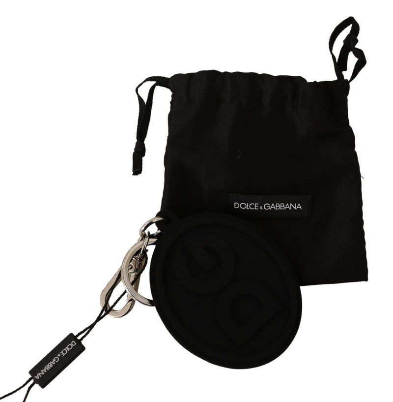 Dolce & Gabbana Chic Black Rubber &amp; Brass Logo Men's Keychain
