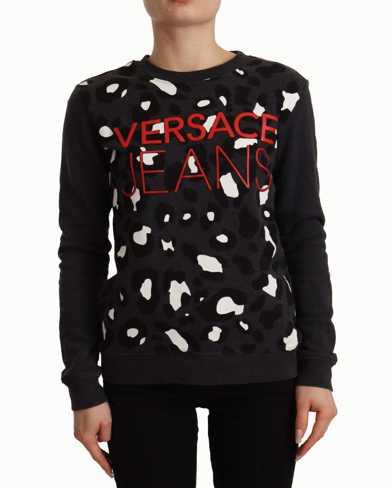 Versace Jeans Black Cotton Leopard Long Sleeves Pullover Women's Sweater