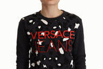 Versace Jeans Black Cotton Leopard Long Sleeves Pullover Women's Sweater