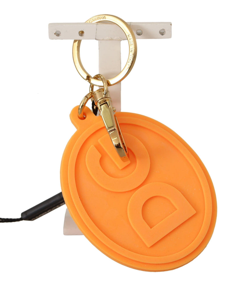 Dolce & Gabbana Orange Rubber DG Logo Gold Brass Metal Men's Keychain