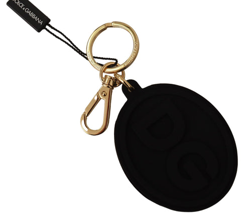 Dolce & Gabbana Black Rubber DG Logo Gold Brass Metal Keyring Men's Keychain