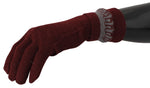 John Galliano Maroon Elastic Wrist Length Mitten Designer Logo Women's Gloves