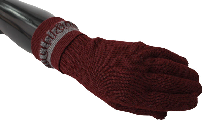 John Galliano Maroon Elastic Wrist Length Mitten Designer Logo Women's Gloves