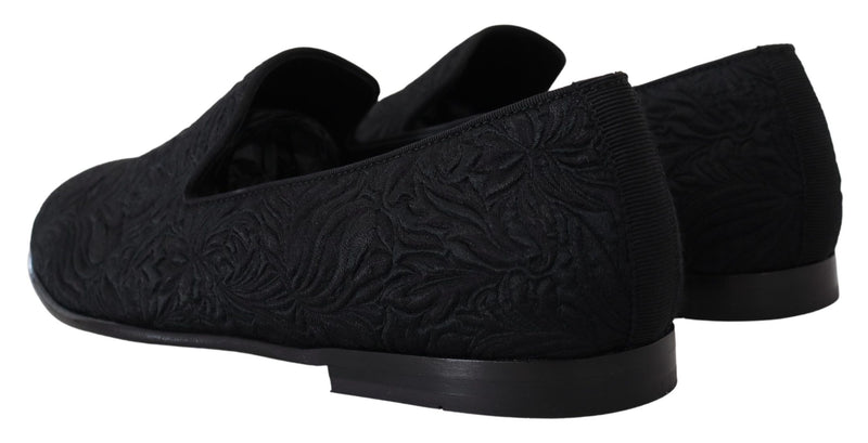 Dolce & Gabbana Elegant Jacquard Black Loafers Slide On Men's Flats