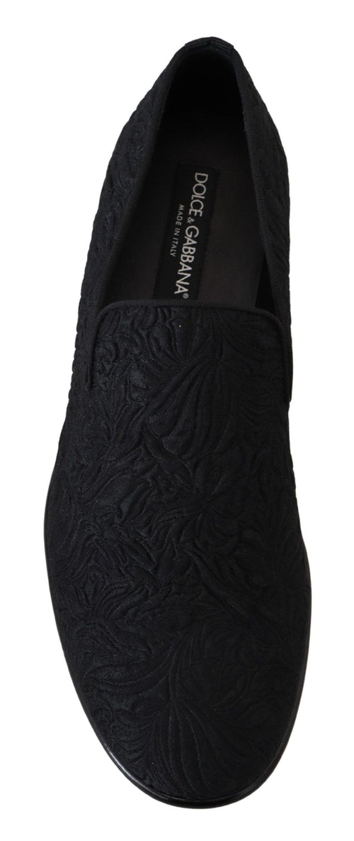 Dolce & Gabbana Black Floral Jacquard Slippers Loafers Men's Shoes