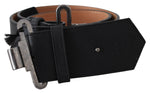 Ermanno Scervino Black Leather Vintage Military Buckle Waist  Women's Belt