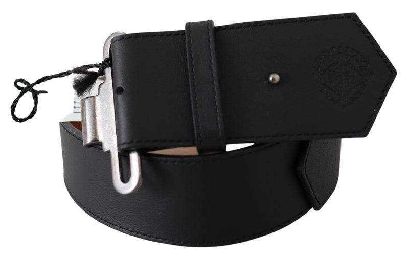 Ermanno Scervino Black Leather Vintage Military Buckle Waist  Women's Belt