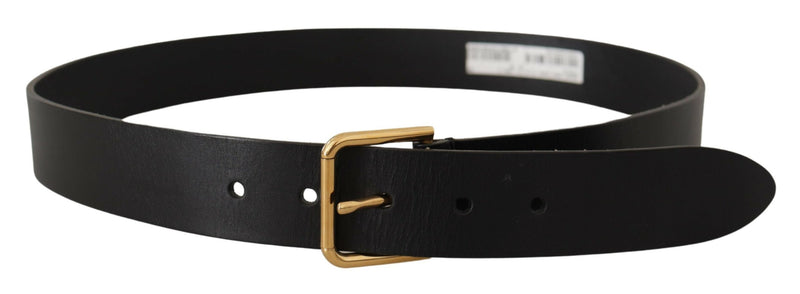 Dolce & Gabbana Elegant Black Leather Belt with Gold-Tone Women's Buckle
