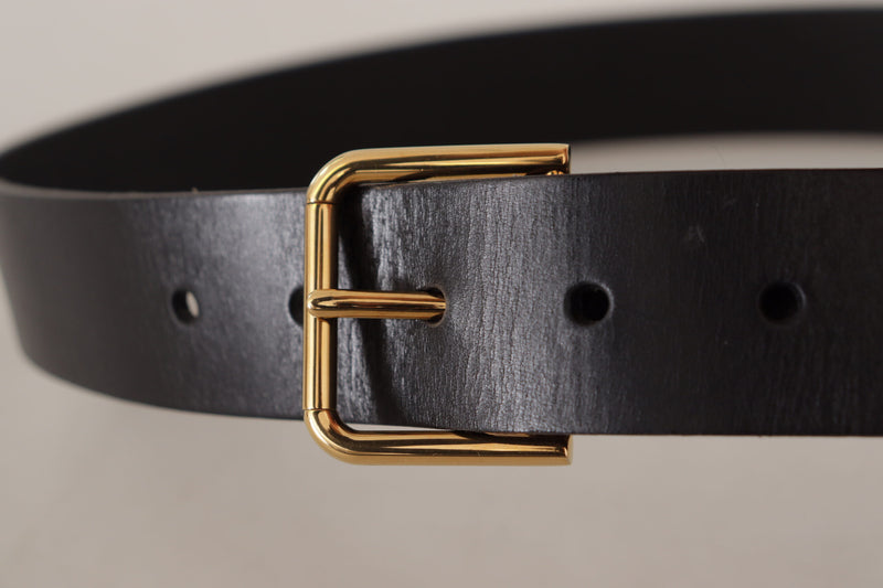 Dolce & Gabbana Elegant Black Leather Belt with Gold-Tone Women's Buckle