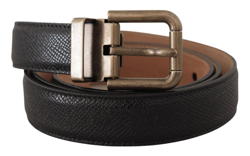 Dolce & Gabbana Elegant Black Leather Belt with Vintage Metal Men's Buckle