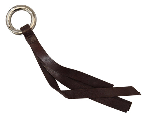 Costume National Brown Leather Silver Tone Metal Keyring Women's Keychain