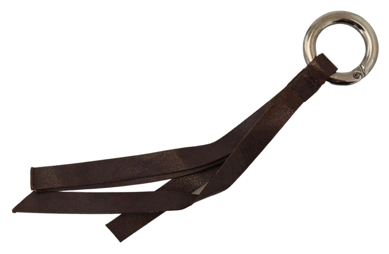 Costume National Chic Brown Leather Keychain with Brass Women's Accents