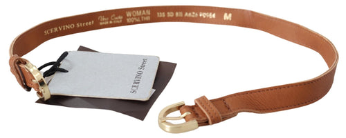 Scervino Street Light Brown Leather Gold Double Buckle Waist Women's Belt