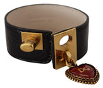 Dolce & Gabbana Elegant Black Leather Gold Detail Women's Bracelet
