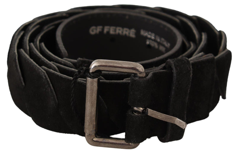 GF Ferre Black WX Silver Tone Buckle Waist Men's Belt