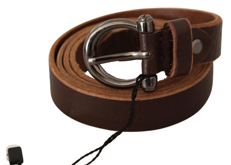John Galliano Brown Leather Logo Design Round Buckle Waist Women's Belt