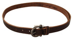 John Galliano Brown Leather Logo Design Round Buckle Waist Women's Belt