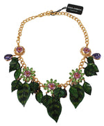 Dolce & Gabbana Floral Crystal Charm Gold Brass Statement Women's Necklace