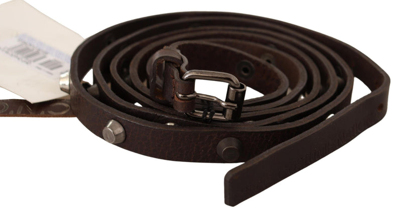 Costume National Chic Brown Leather Fashion Belt with Silver Women's Buckle