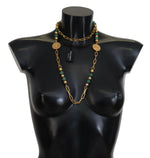 Dolce & Gabbana Gold Brass Natural Gem Beaded Logo Chain Women's Necklace
