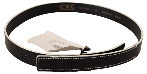 Costume National Chic Black Leather Fashion Belt with White Women's Accents
