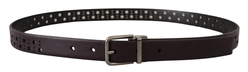 Dolce & Gabbana Dark Purple Perforated Leather Metal Buckle Men's Belt