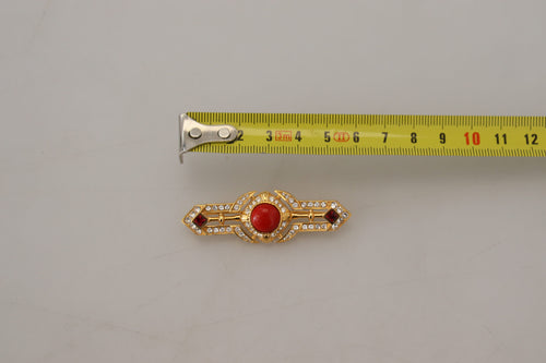 Dolce & Gabbana Gold Tone Brass Crystal Embellished Pin Women's Brooch