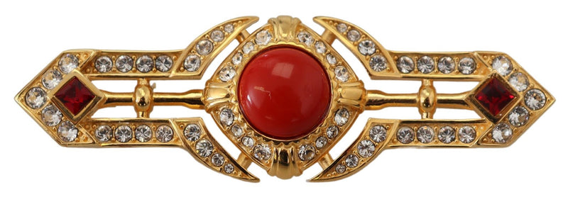 Dolce & Gabbana Gold Tone Brass Crystal Embellished Pin Women's Brooch