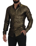 Dolce & Gabbana Elegant Gold Slim Fit Shirt with Crown Men's Embroidery