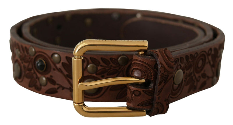Dolce & Gabbana Elegant Leather Belt with Engraved Men's Buckle