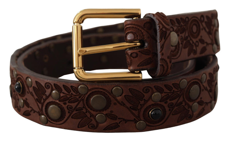 Dolce & Gabbana Brown Calf Leather Embossed Gold Metal Men's Buckle