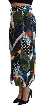Dolce & Gabbana Multicolor Silk Geometric High Waist Maxi Women's Skirt