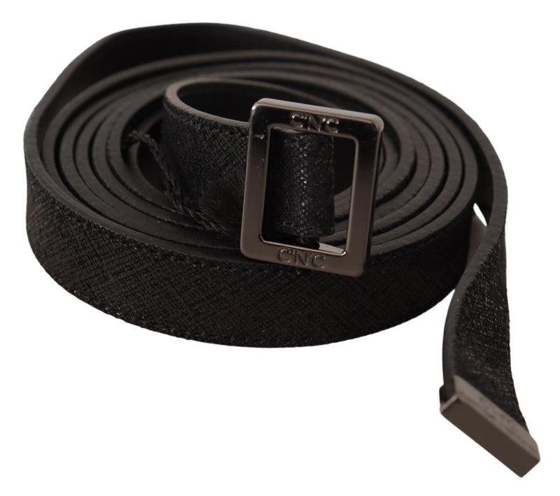 Costume National Chic Black Leather Fashion Belt with Metal Women's Buckle