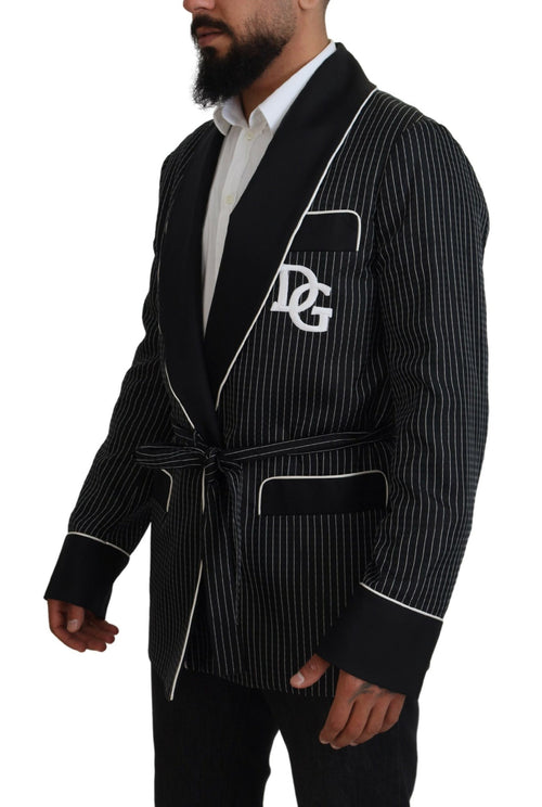 Dolce & Gabbana Black Robe Striped DG Patch Jacket Men Men's Blazer