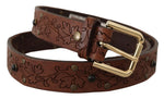 Dolce & Gabbana Brown Leather Floral Studded Metal Buckle Men's Belt