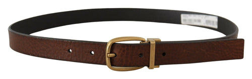 Dolce & Gabbana Elegant Brown Leather Belt with Logo Men's Buckle