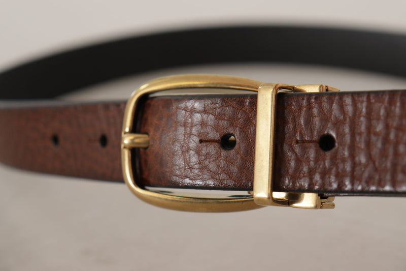Dolce & Gabbana Elegant Brown Leather Belt with Logo Men's Buckle