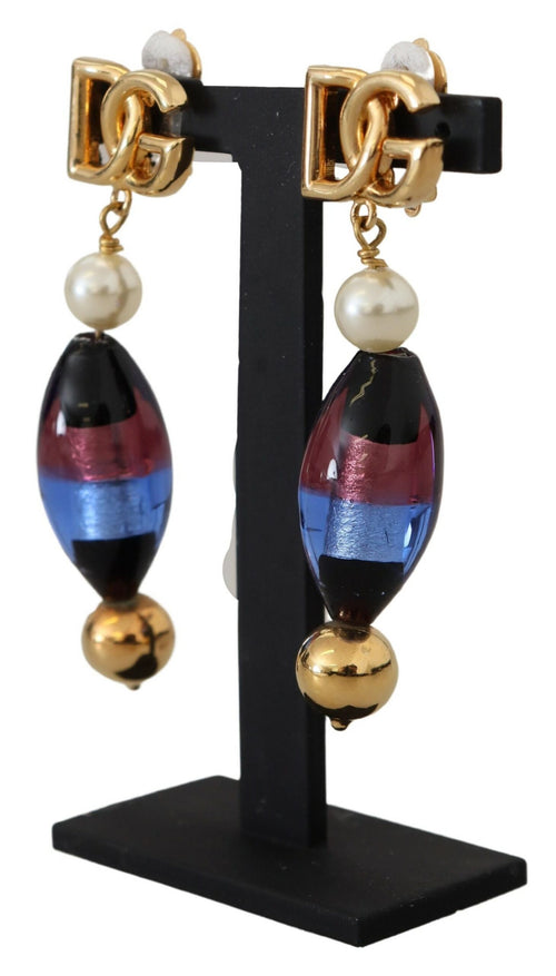 Dolce & Gabbana Gold Plated Brass Glass Design Dangling Women's Earrings