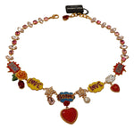 Dolce & Gabbana Rose Heart Star Chain Pink Red Gold  Crystal Women's Necklace