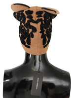 Dolce & Gabbana Brown Cats Eye Embroidered Beanie Cashmere Women's Hat