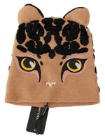 Dolce & Gabbana Brown Cats Eye Embroidered Beanie Cashmere Women's Hat