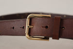 Dolce & Gabbana Brown Leather Studded Gold Tone Metal Buckle Men's Belt