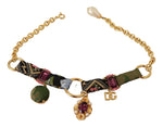 Dolce & Gabbana Gold Tone Brass Fabric Crystals Women Jewelry Women's Necklace