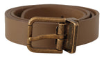 Dolce & Gabbana Elegant Brown Leather Belt with Brass Tone Men's Buckle