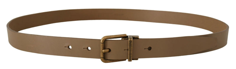 Dolce & Gabbana Elegant Brown Leather Belt with Brass Tone Men's Buckle