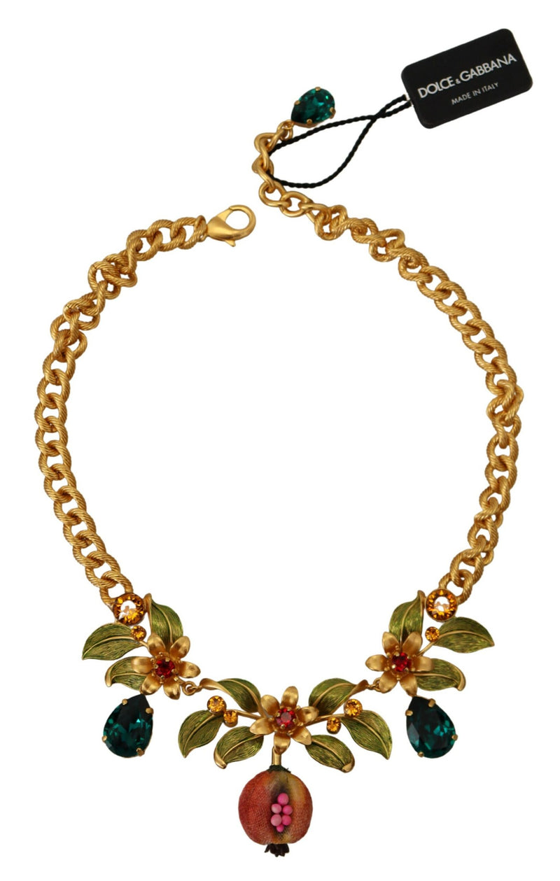 Dolce & Gabbana Elegant Floral Fruit Motif Gold Women's Necklace